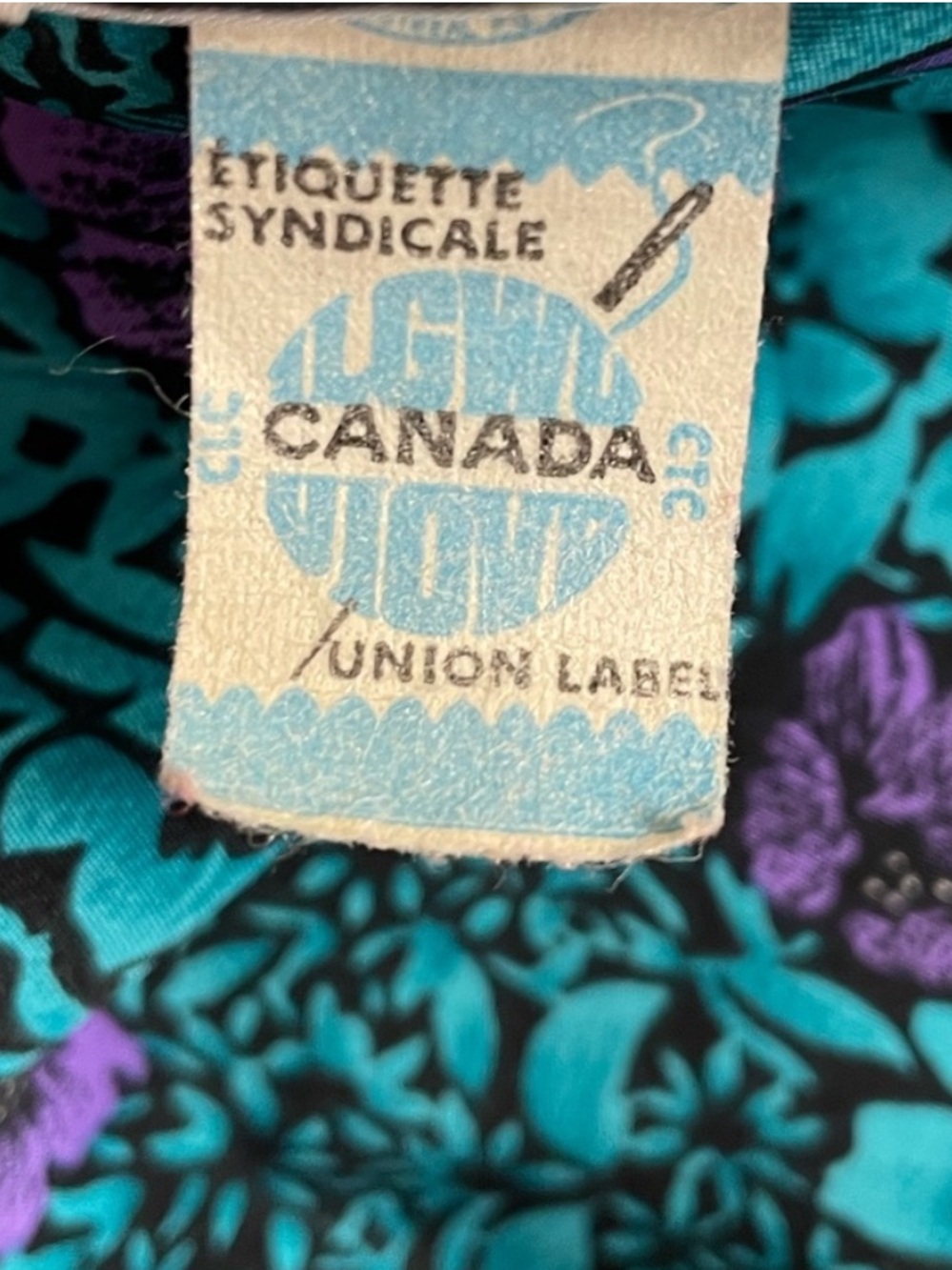 Vintage 80s Union Made Peplum Dress Teal Purple Floral Made in Canada Pantel - Picture 13 of 14